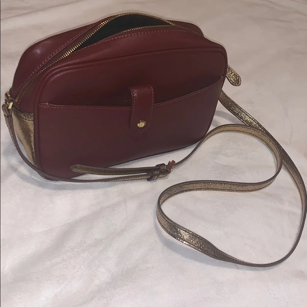 Genuine Leather Maroon w Gold Straps Crossbody‎ Bag - Picture 2 of 8